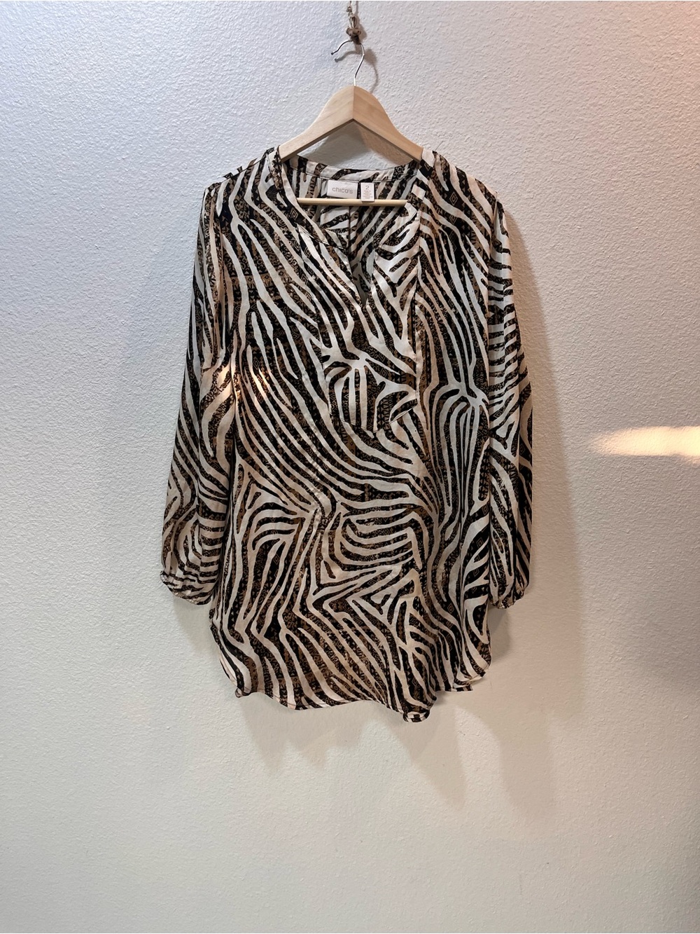 Chico's Black and Cream Zebra Print Tunic Blouse